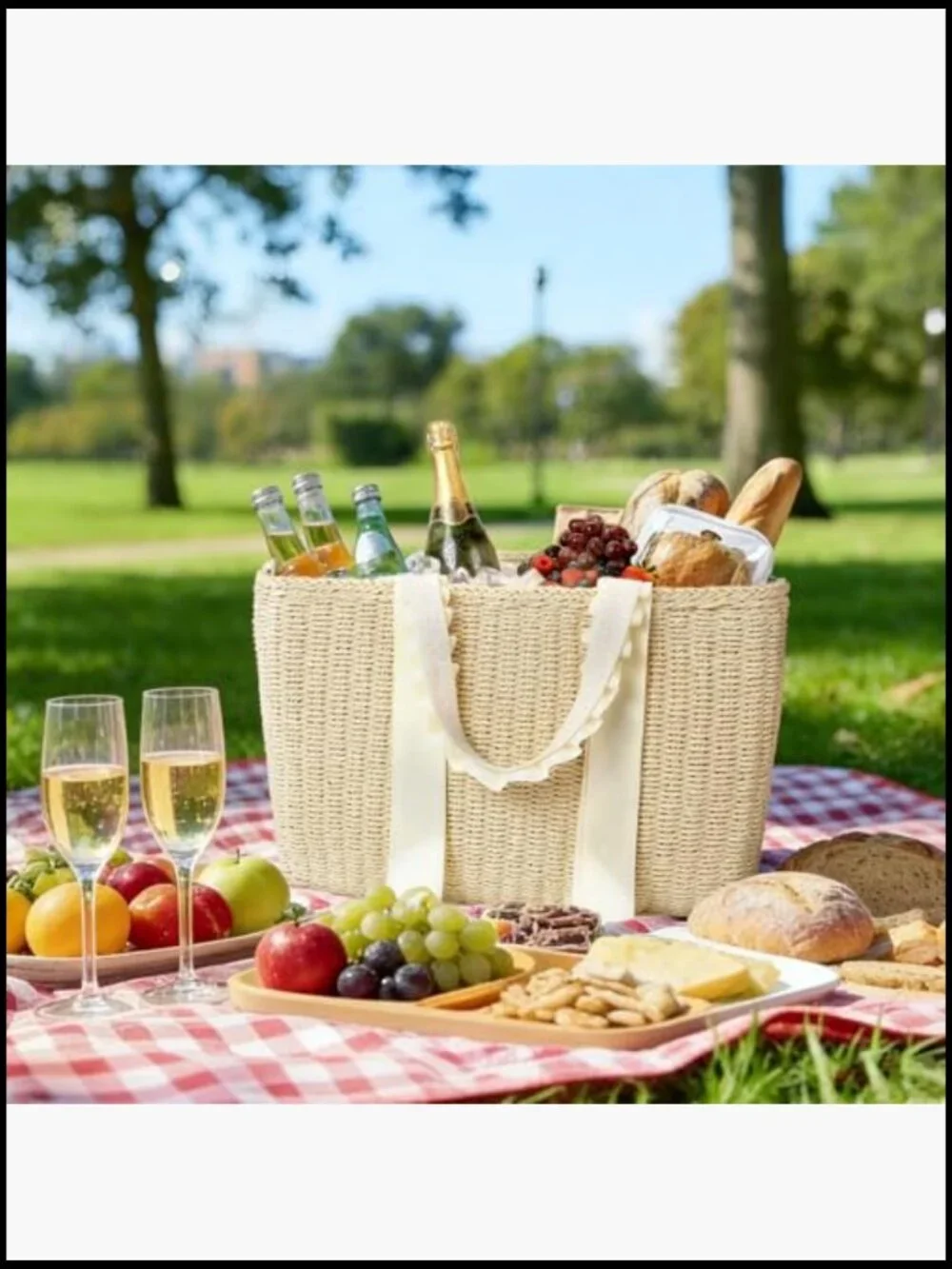 Insulated Cooler Tote Bag Handwoven Corn Husk Large 14L Travel Picnic